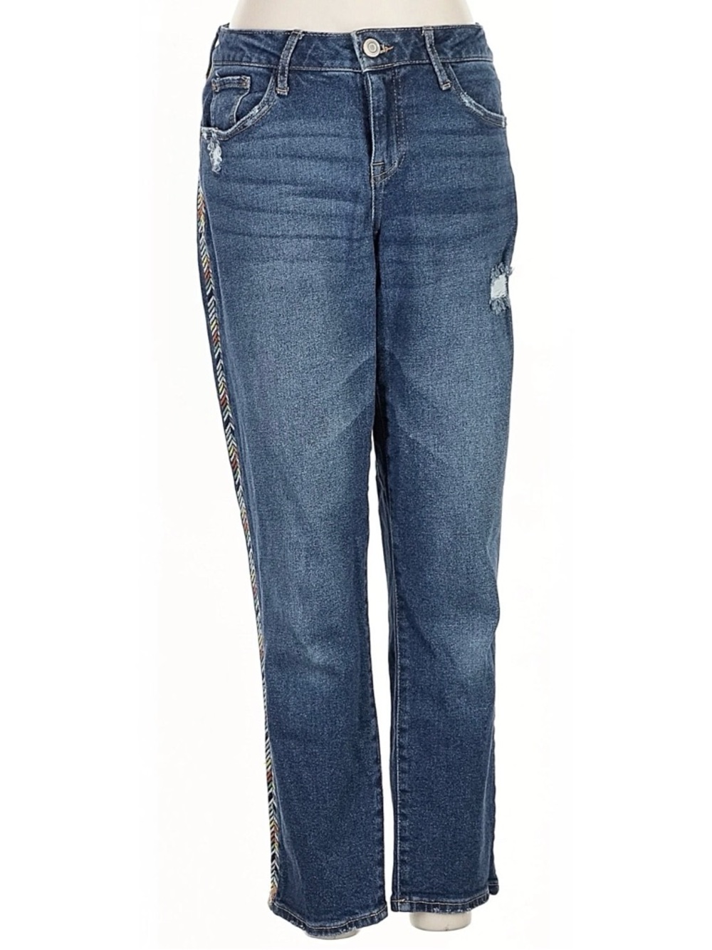 Knox Rose Indigo Straight-Leg Jeans with Multicolor Side Trim